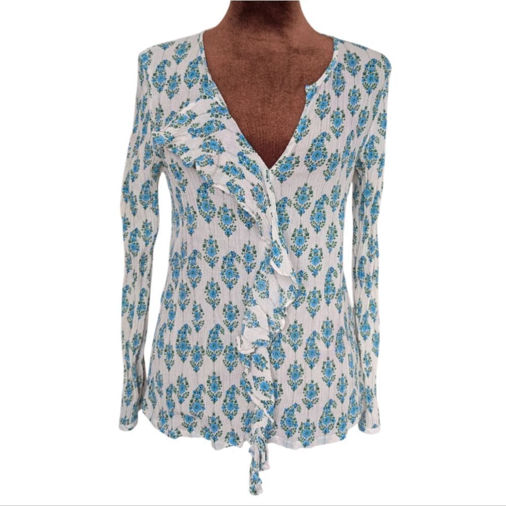Club Monaco dainty leaf Paisley silk blend long sleeve v neck blouse siz…
